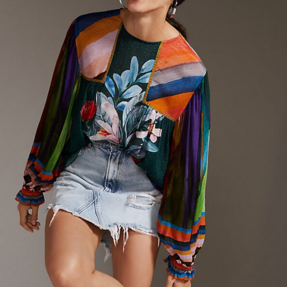 Anthropologie Bl^nk Miranda Peasant Floral Blouse